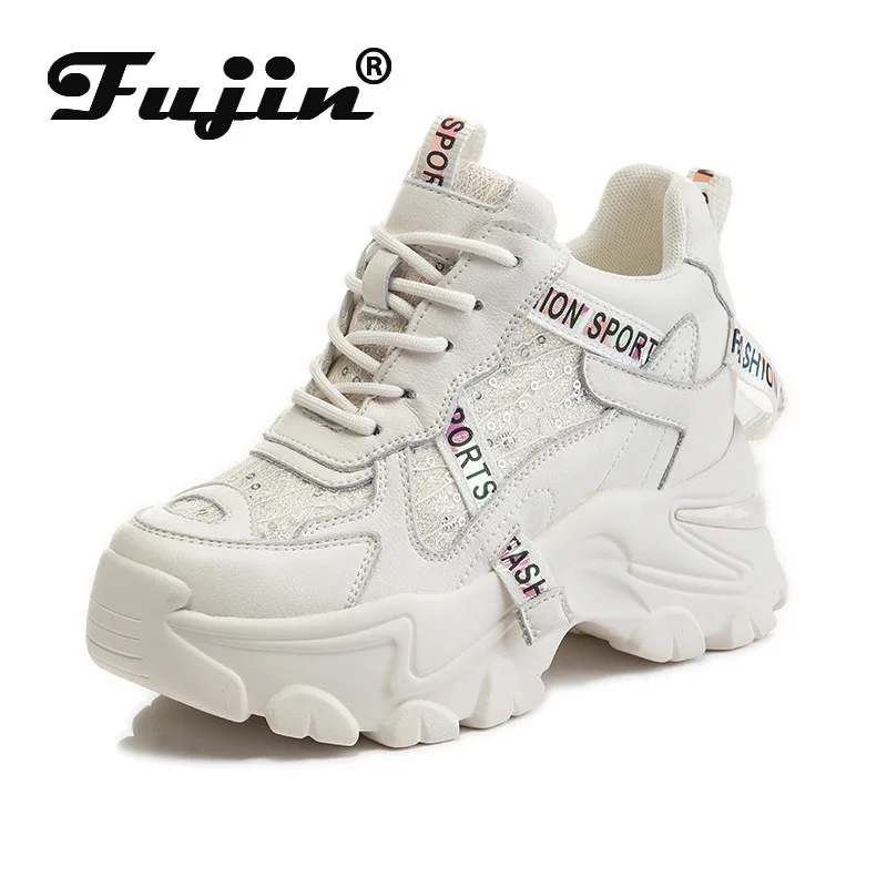 

Fujin 2024 Genuine Leather Women Shoes Chunky Sneakers Platform Wedge Women Summer Shoes Spring Autumn Air Mesh Beathable