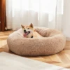 JHK Calming Dog Bed for Medium to Large Dogs Washable Large Pet Bed Anti-Slip Round Fluffy Plush Faux Fur Dog Bed 1