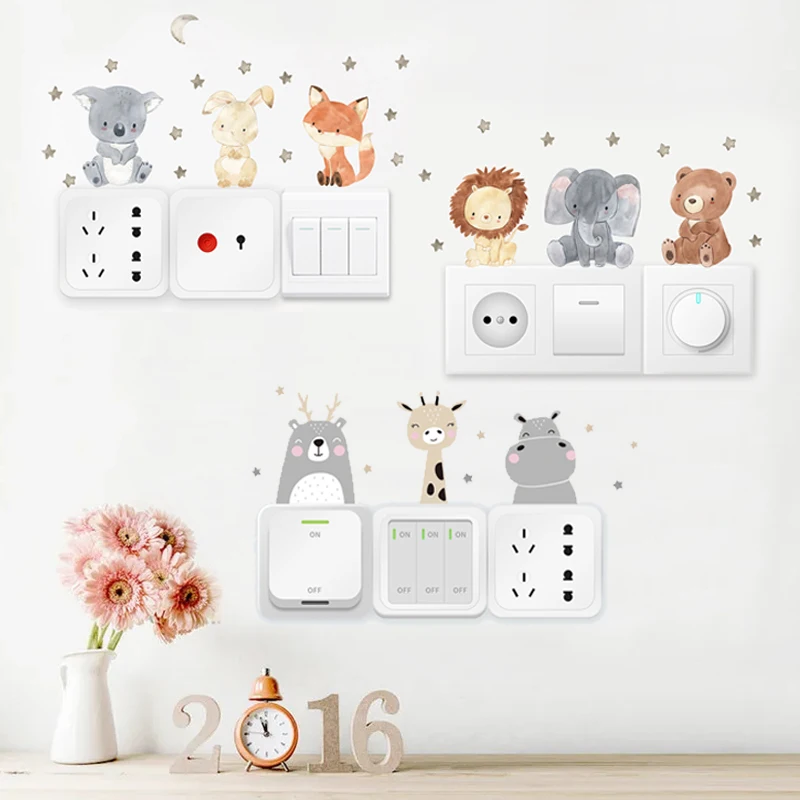 6pcs-Cartoon-Switch-Wall-Stickers-Cute-Animals-Bear-Panda-Rabbits ...