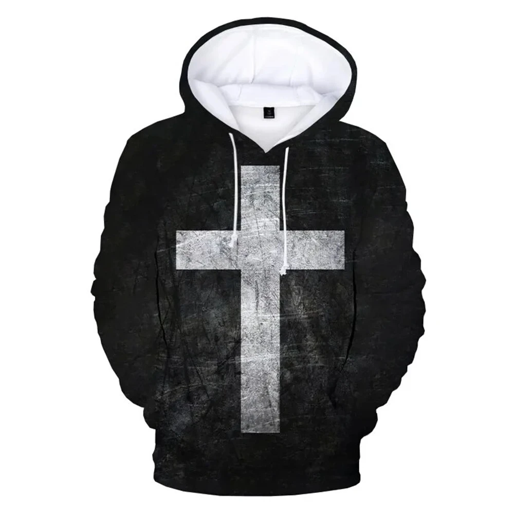 thumbnail image 1 of Suéter de manga larga con estampado 3D de Jesús y letras cruzadas para primavera y otoño, unisex, extragrande, para hombre, Y2K, 1 of 5