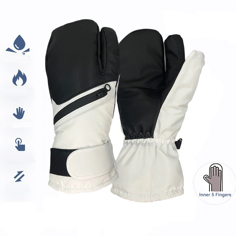 Men Women Teens Winter Warm Skiing Gloves Water Repellent Thickened Warm Touch Screen Five Fingers Mittens for Ski&Snowboard 3
