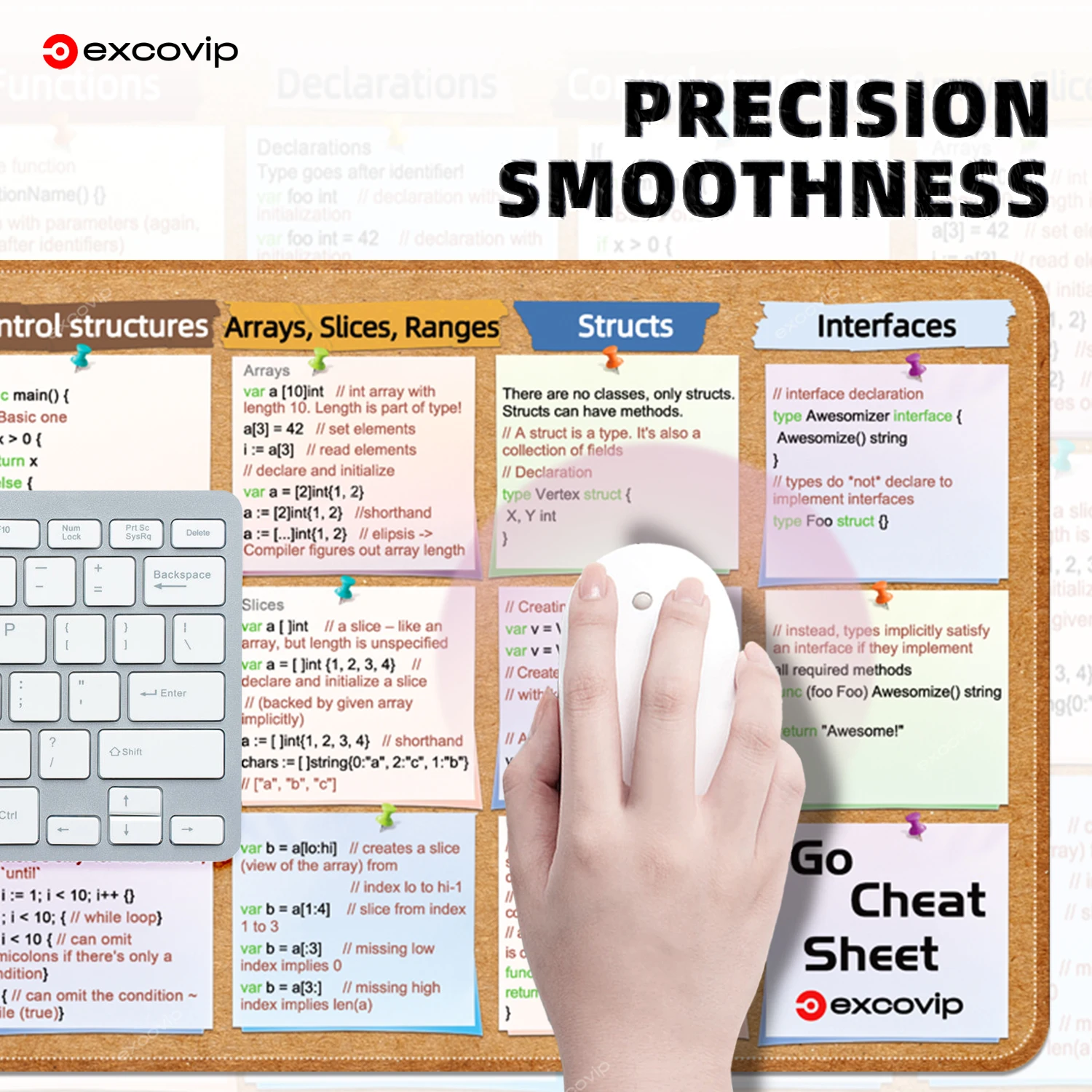 GO Programming Mouse Pad Large Golang Shortcuts Cheat Sheet Keyboard Mousepad Office Desk Mat For Cloud Computing Web