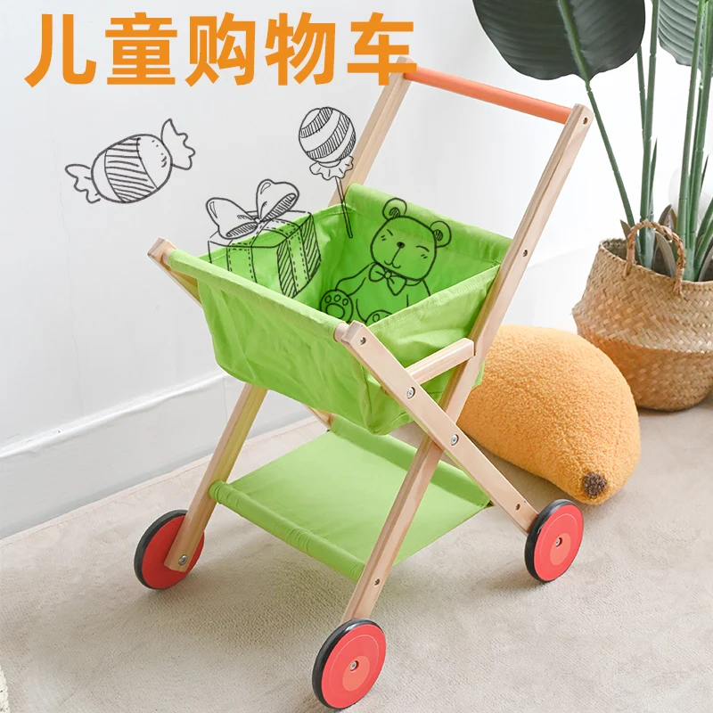

Simulated Wood Shopping Cart House Kitchen Supermarket Toy Grocery Store Shopping Trolley for Girls Boys Kids Birthday Gift