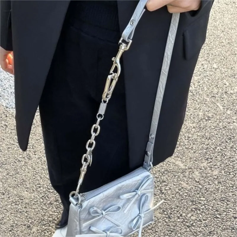 Hot Girl Silver Bow Shoulder Bags Women Chain Pleated Square Underarm Bag Ladies Large Capacity Y2k Aesthetic Crossbody Bag 2025