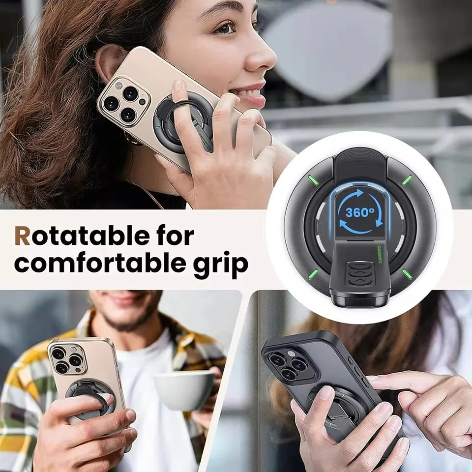 Double Sided Magnetic Rotating Phone Ring Holder and Stand - Multi-Function Portable Design