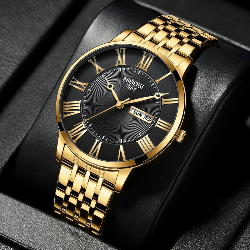 NIBOSI New Fashion Mens Watches Top Brand Luxury Stainless Steel Waterproof Quartz Watch for Men Week Date Relogio Masculino