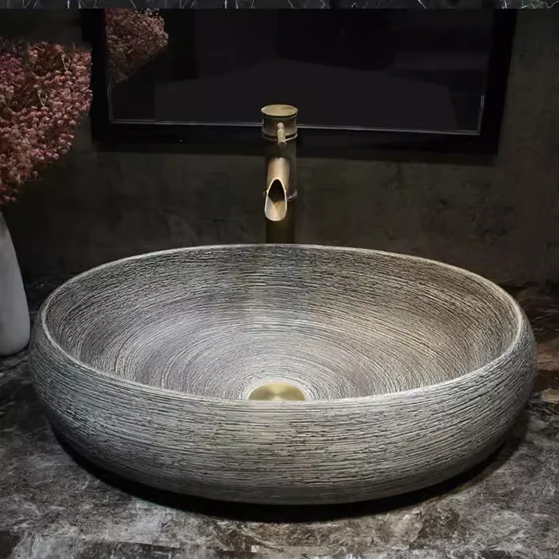 Countertop Ceramic Washbasin Antique Carving Bathroom Basin Sink