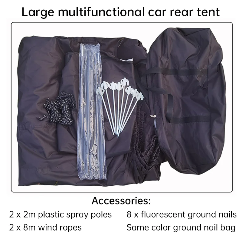 Outdoor Camping Tent with Zipper Car SUV Rear Extension Tent Shade Awing For Camp Self-driving Travel Car Rear Side