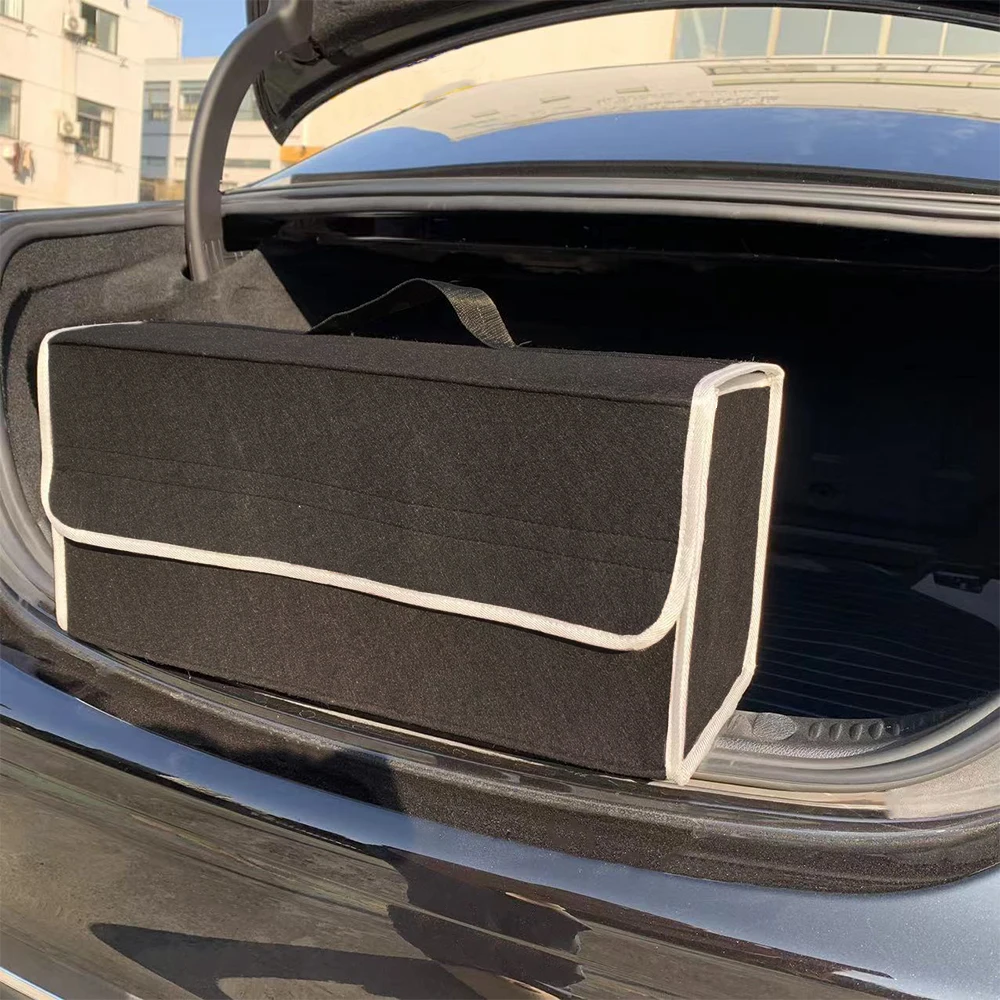 KKJOY Thickened Black Felt Car Trunk Storage Box Folding Debris Sorting Organizer for Vehicle Boot Space