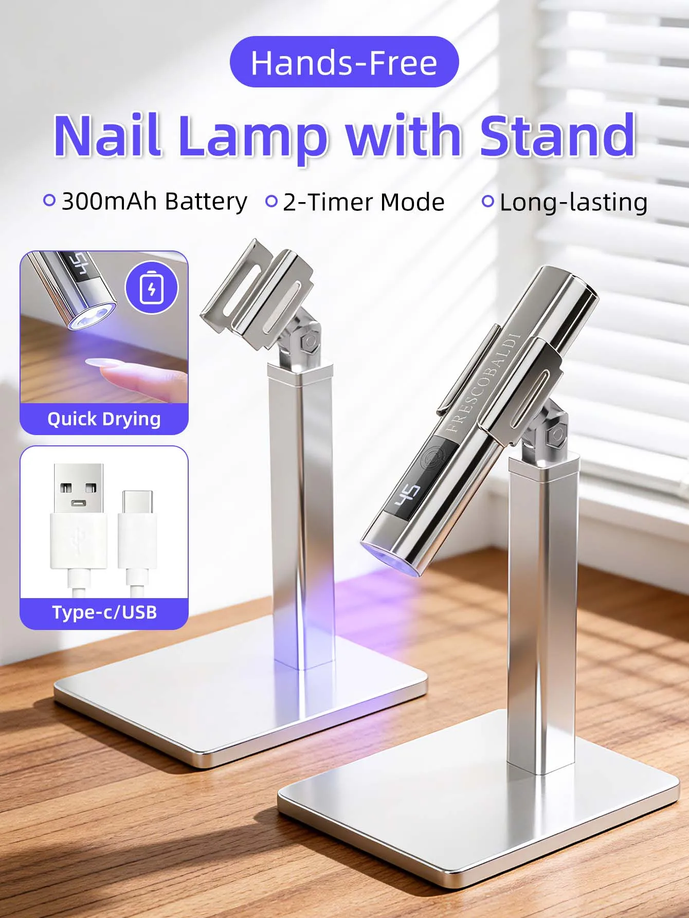 1Pc 미니 온스크린 디스플레이 젤 네일용 스탠드가 있는 휴대용 네일 아트 UV 램프, 휴대용 LED 네일 램프, USB 네일 건조기