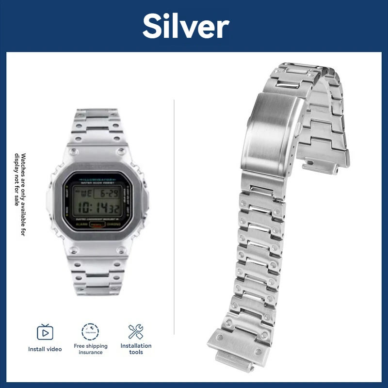 Elegant Stainless Steel Metal Watch Band & Case for Premium Watch Modification