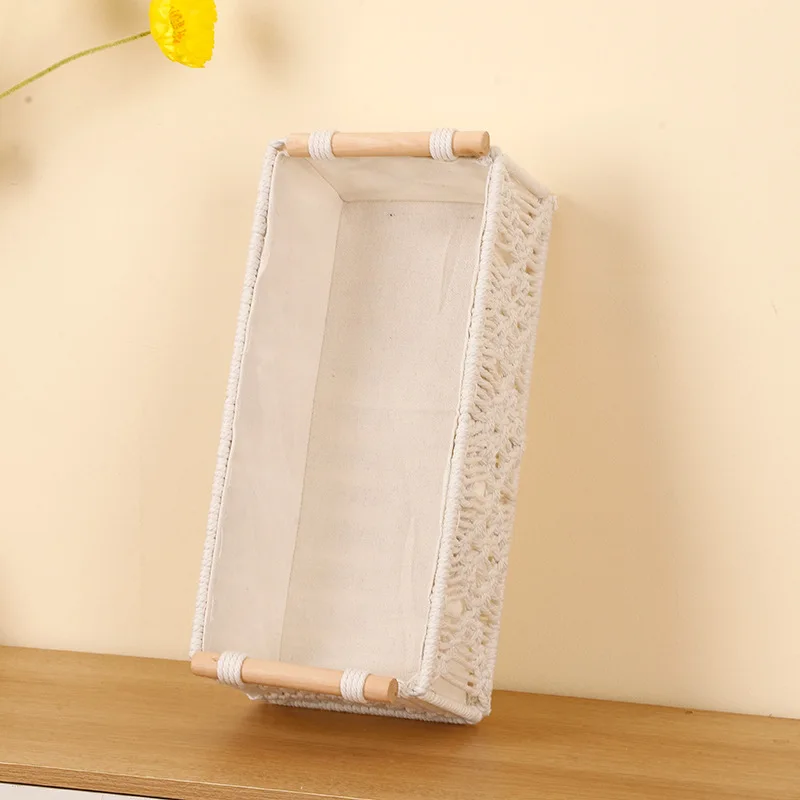 Cotton Rope Storage Box - Handwoven Jute Organizer Basket, Desktop Organizer Bin for Home Office, Practical Storage Container