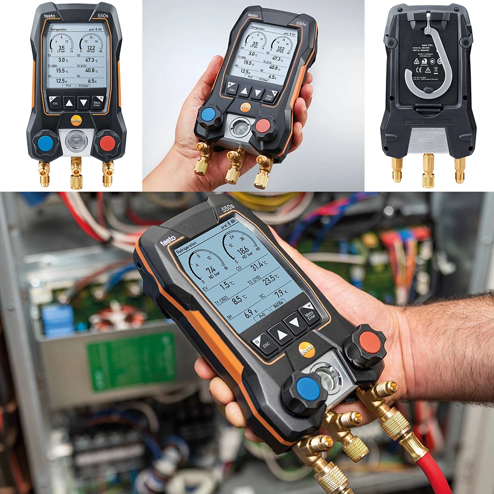 Smart digital manifold Bluetooth 2-way valve block fixed cable clamp temperature probes testo 550s 0564 5501
