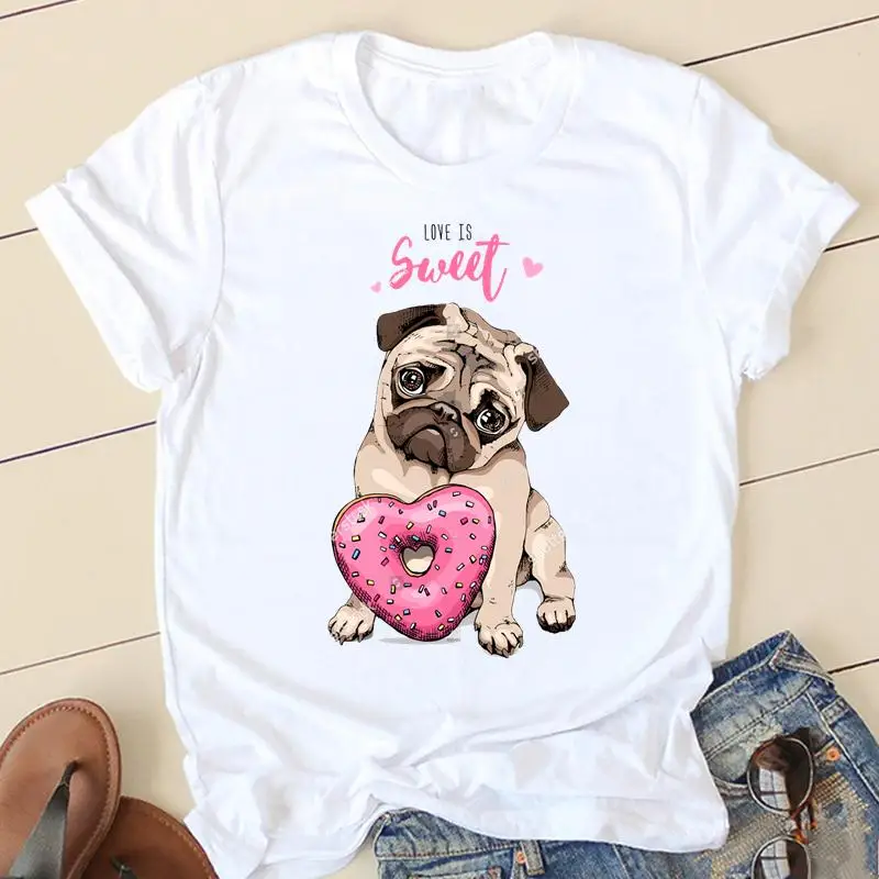 Women T-shirts 90s Love Pug Dog Ladies Fashion Clothing Short Sleeve Cartoon Clothes Spring Summer Female Tee Graphic Tshirt couple t shirt