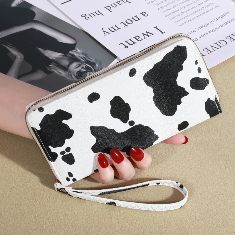 Women Wallet Bag Cow Pattern Long Wallet Zipper Large Capacity Handbag Women Card Holder Multifunctional Wrist Bag
