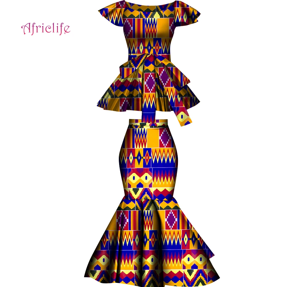 african couple outfits African Two Pcs Set Flared Skirt and Top Dashiki Wax Print Cotton Plus Size Party Clothing WY4678+KG914 african attire Africa Clothing