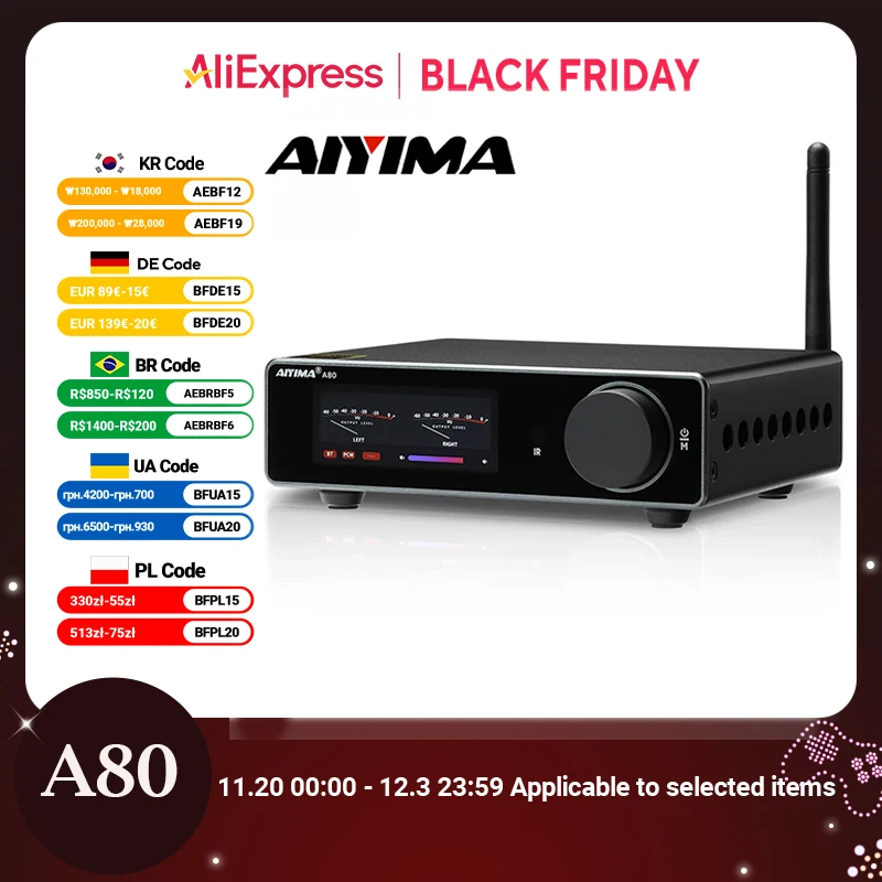 AIYIMA A80 TPA3255 PFFB Bluetooth DAC Stereo Power Amplifier