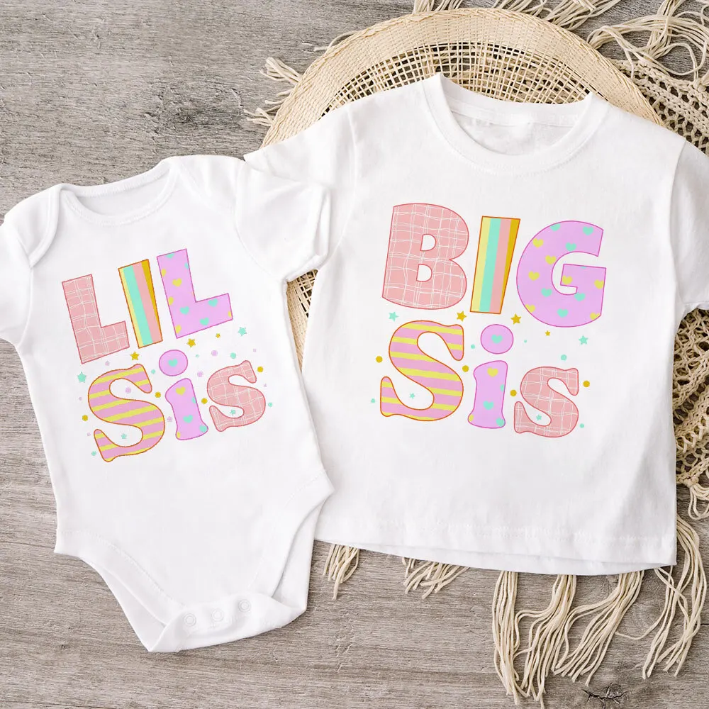 Big Sister Little Sister Family Matching Kids Clothes Short Sleeve T Shirt Baby Bodysuit Kid Jumpsuit Sisters Shirt and Bodysuit 5