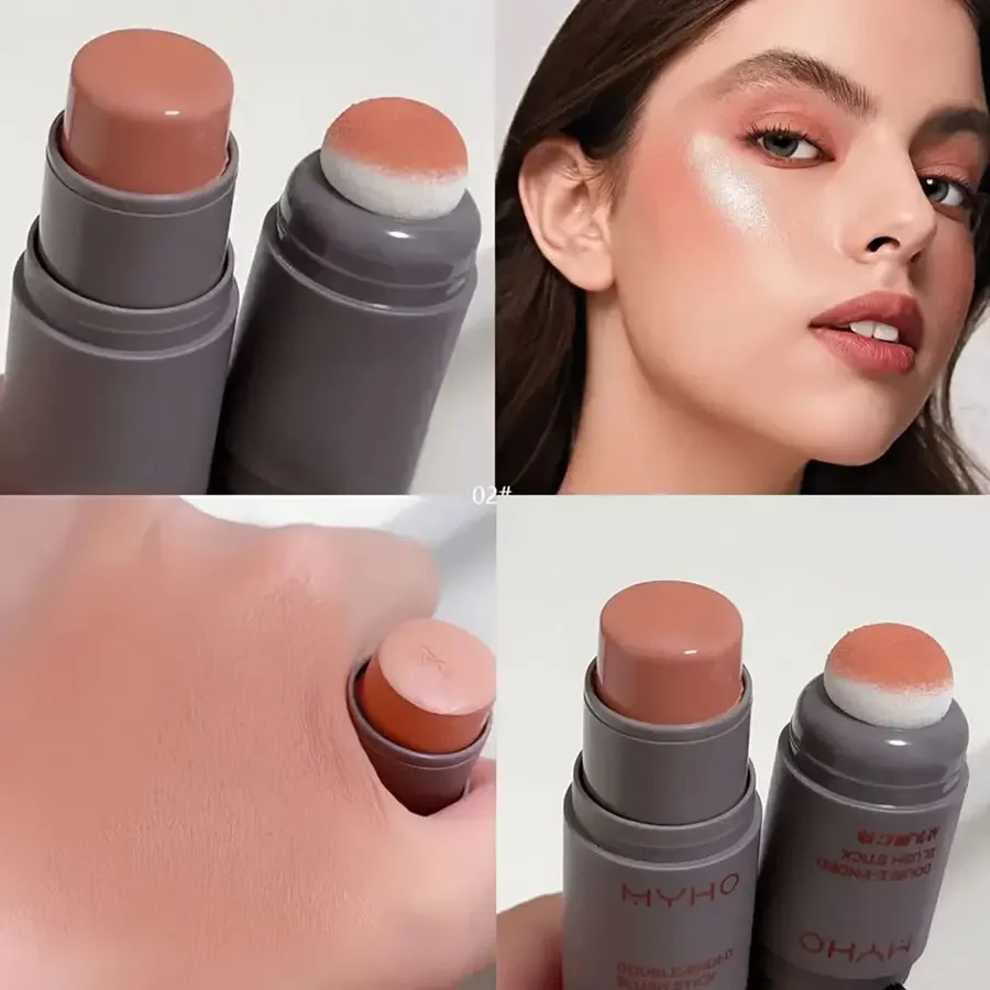 Double head Sponge Monochrome Powder Blusher Lip Cheek Dual-use Durable Matte Natural Rouge Natur Powder Blusher Stick Cosmetics 3