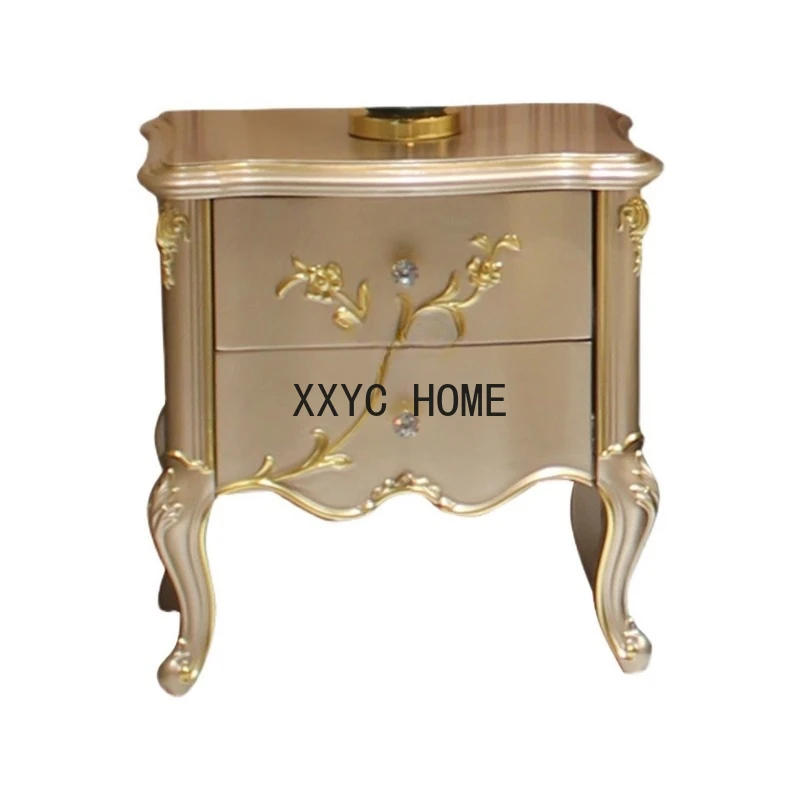 

Solid Wood Bedside Golden Side Cabinet Light Luxury Classic European Luxury Storage Cabinet Carved Locker