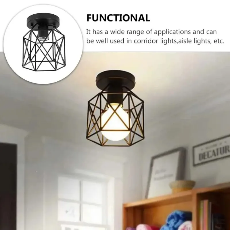 Simple Design Birdcage Shaped Ceiling Light Fixtures Black Light for Home Hotel Kitchen Decor Lighting AC90-260V Modern Lamp