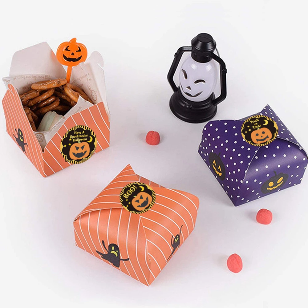 500Pcs 1inch Halloween Pumpkin Ghost Seal Label Stickers Kids Trick or Treat Candy Bag Gift Packaging Decoration Halloween Party