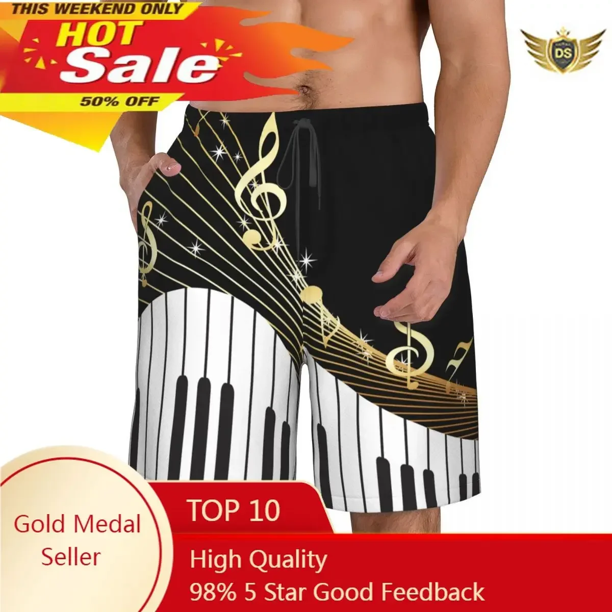 Men's Swim Shorts Summer Swimwear Man Swimsuit Trunks Beach Shorts Surf Board Male Clothing Pants Piano Keys Musical Notes
