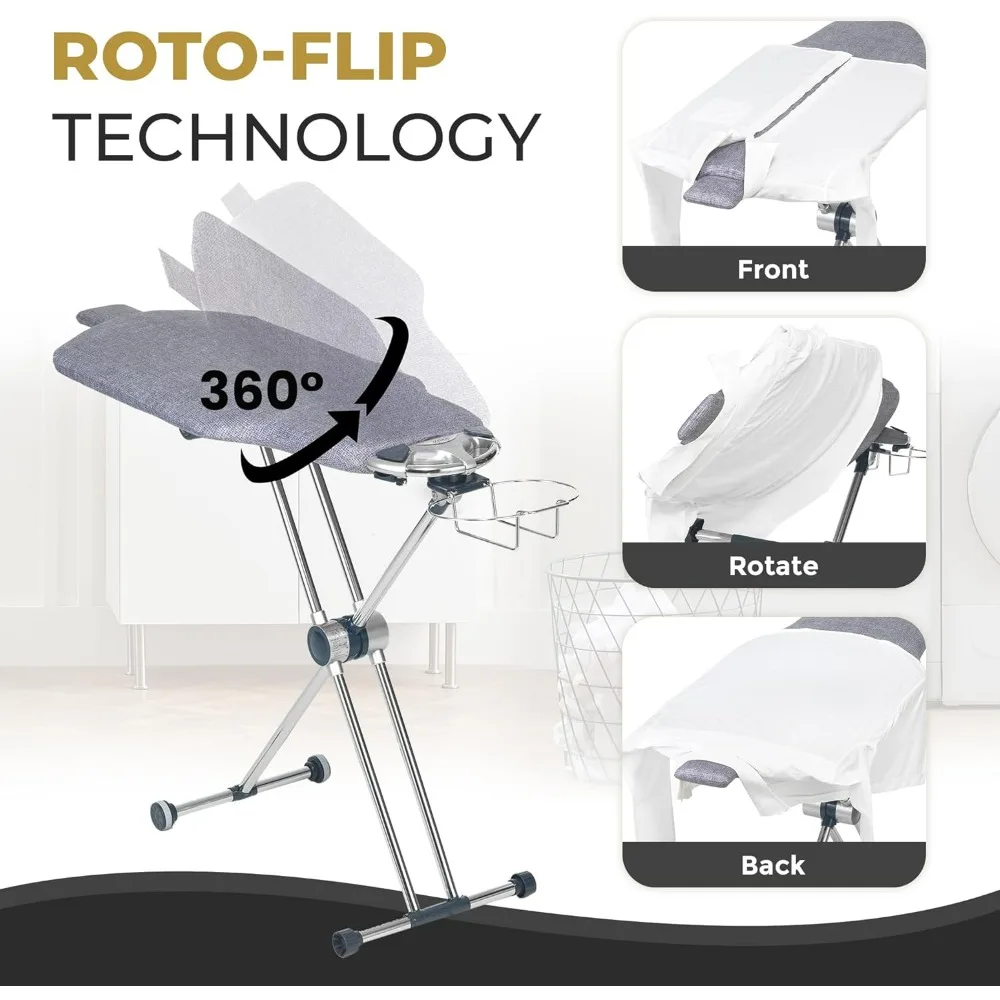 Full Size Torso-Shaped Ironing Board with 8-Level Height Adjustment, Rotatable and Detachable 360° Dual-Sided Ironing Surface