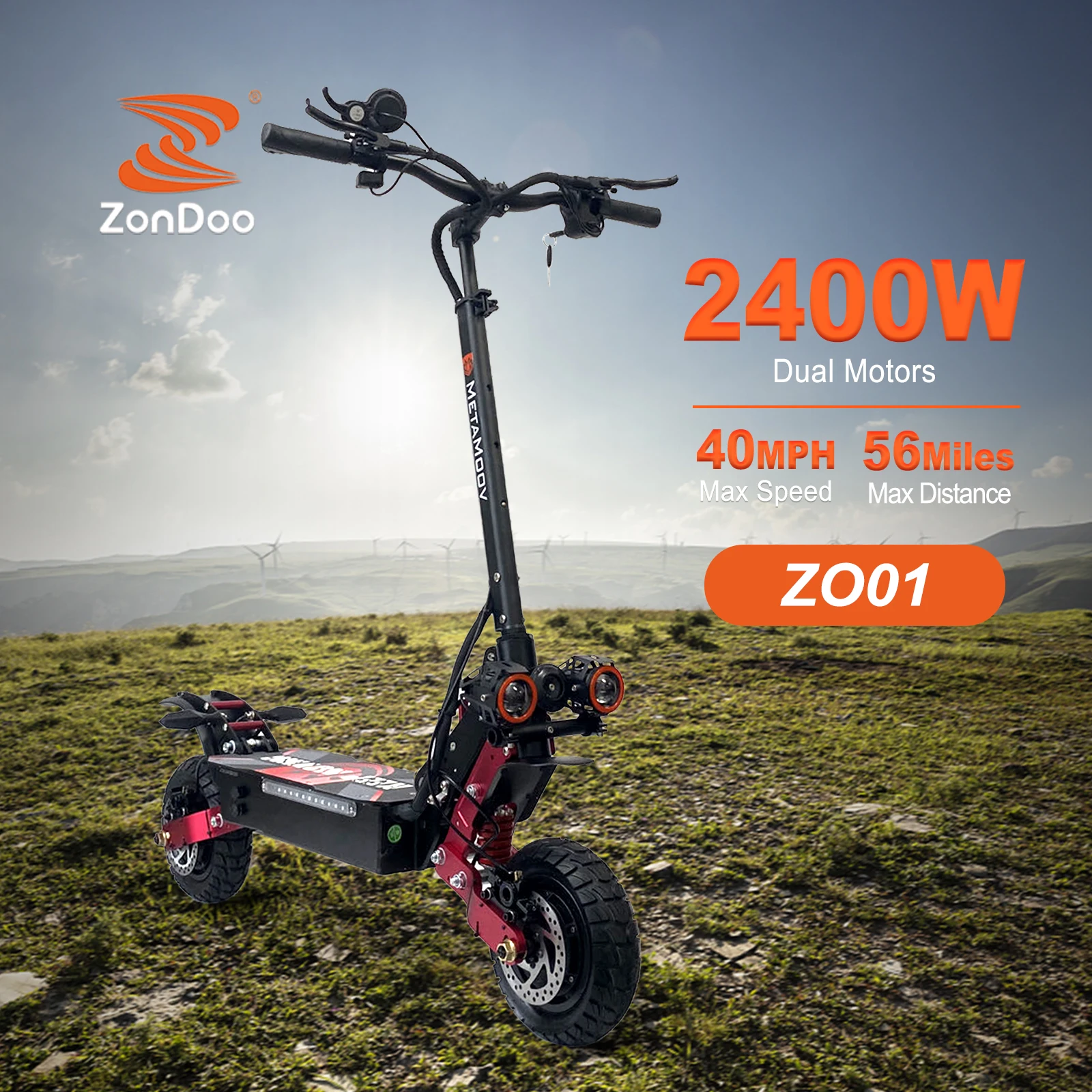 10-inch off-road fat tire scooter Zondoo ZO01 2400W dual motor fast adult sports scooter 52v 28ah battery hydraulic braking