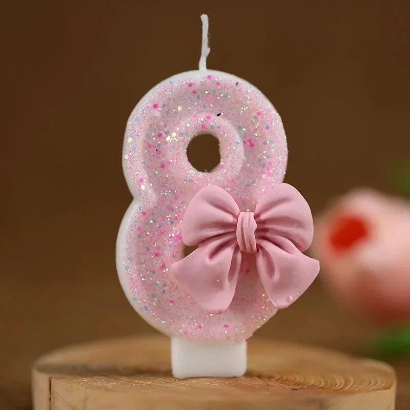 Adorable Pink Bow 3D Cake Candles for Birthday Celebrations