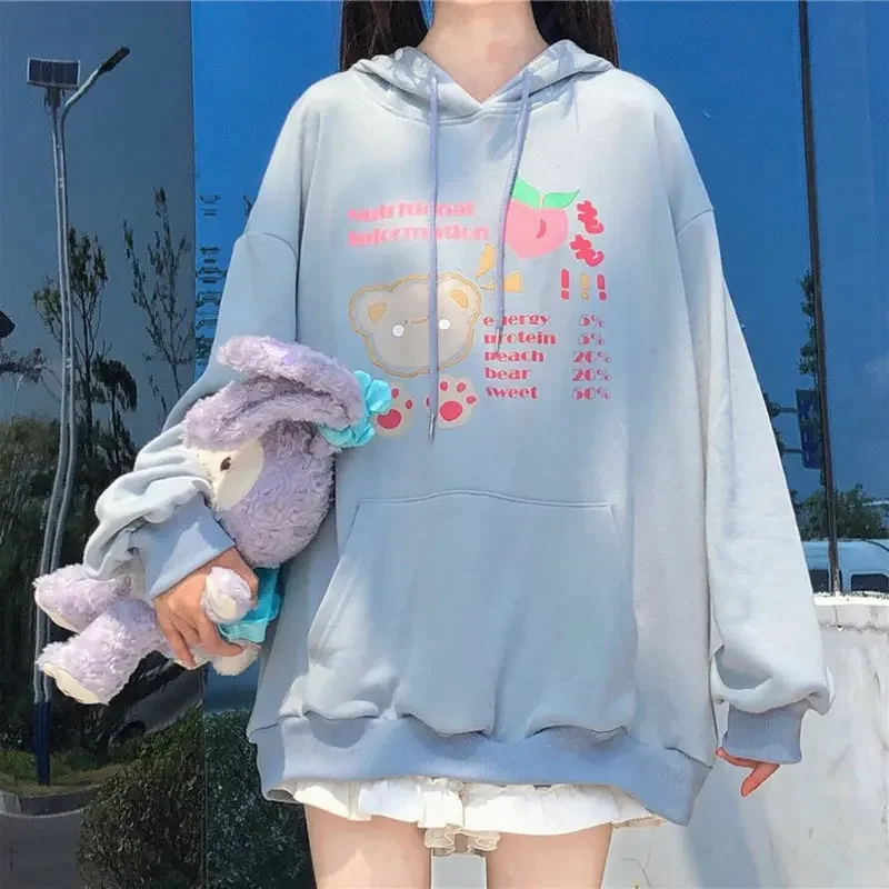 Rabbit Tops Pink Sweet Long Sleeve Hooded Sweatshirts Spring Autumn Y2k Harajuku Cute Loose Kawaii Hoodie Casual Fashion Women