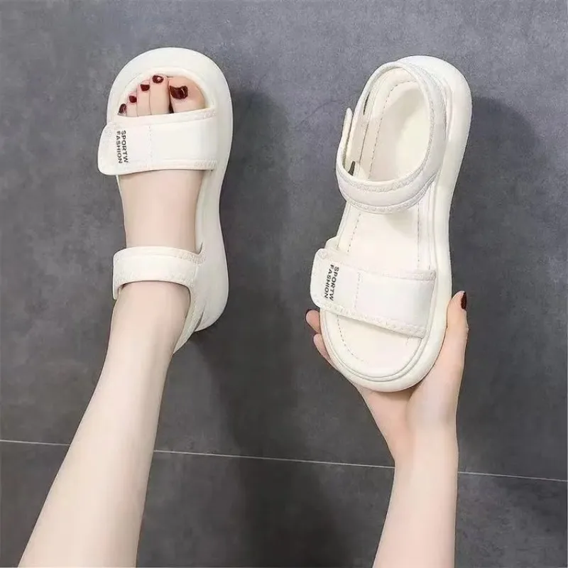 New Summer Fashion Chunky Sandals Women's Wedge Heels Slides PU Leather Casual Ladies Beach Thick Bottom Flip Flops