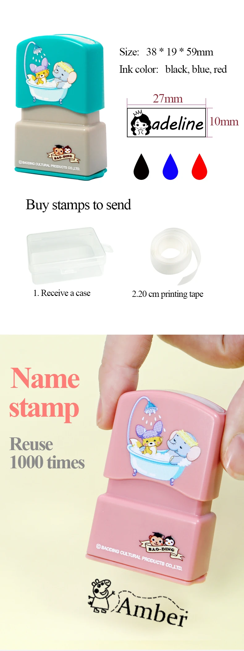 Description Picture 3 of itemChildren's Name Seal Custom Student's Name Stamp Kindergarten Clothes Waterproof Name Sticker Kawaii Montessori Stamp Gift