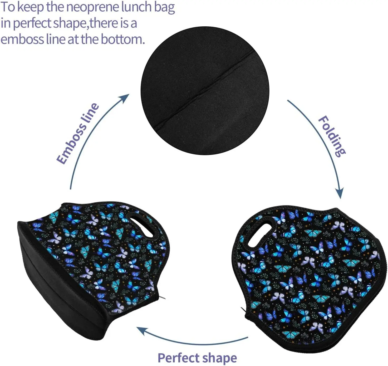 butterflies Portable Insulated lunch box for men women girls boys Neoprene Cooler Tote Lunch Bags