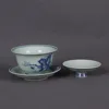 Blue And White Underglaze Red Lucky Cat Patterned Cover Bowl Chinese Style Retro Home Decoration Ornaments 4