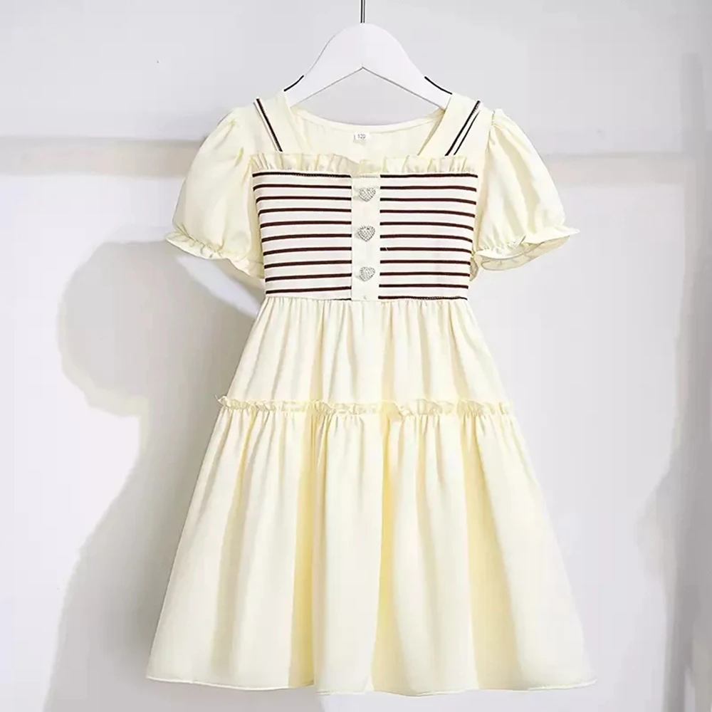 

6-15 Years Kids Short Sleeve Dresses for Girls Cute Casual Dress with Bow Teenage Girl Summer Dress 12 13 14