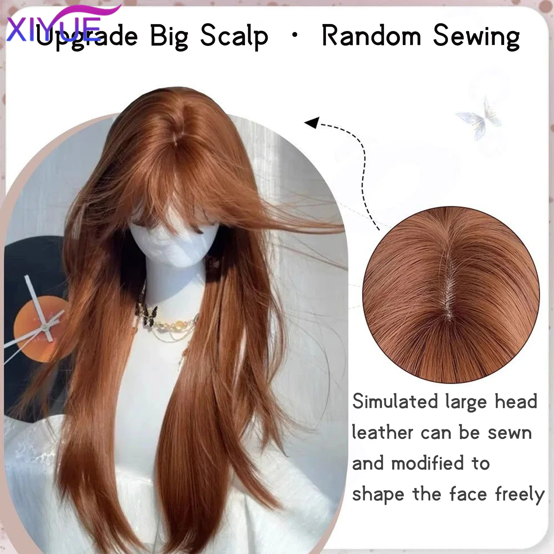 30 Inch Straight Synthetic Wig Layered Dark Orange Heat-Resistant Natural Smooth Hair Stylish Party Bangs Wigs For Women