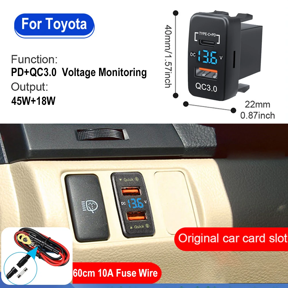 Car Charger Socket Dual USB Fast with Voltage Display