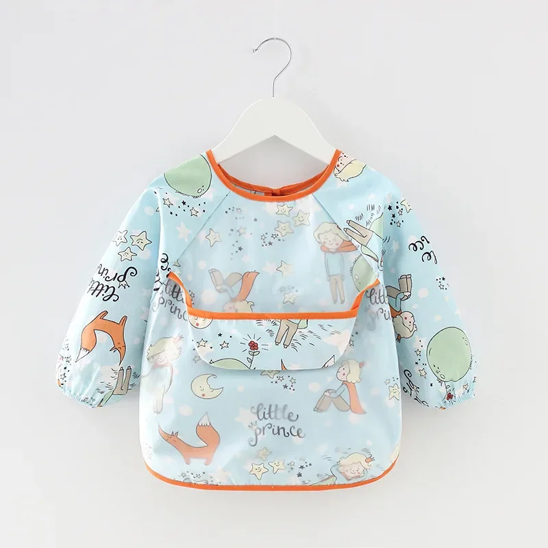 Children's Waterproof Long Sleeve Reversible Apron Feeding Smock Cotton Coverall Baby Eating Clothes Durable Child Apron