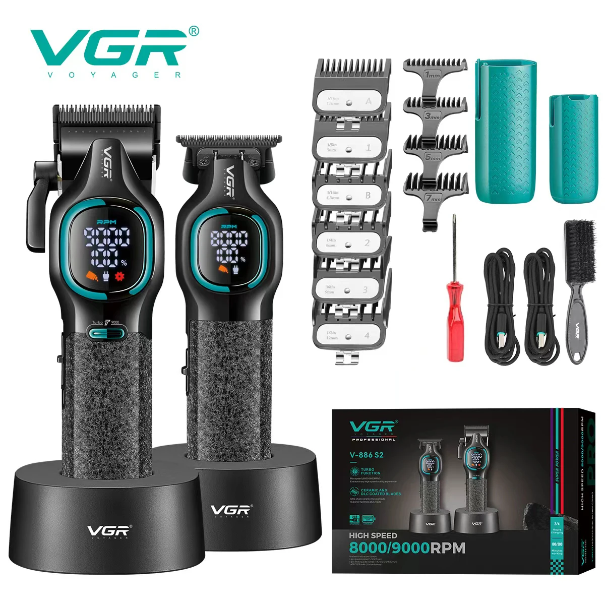 VGR الراقية الشعر المتقلب قطعتين مجموعة الجسم المعدني 9000 دورة في الدقيقة مقص الشعر سبيكة شفرة رئيس النفط رئيس نحت دفع القص V-886 S2