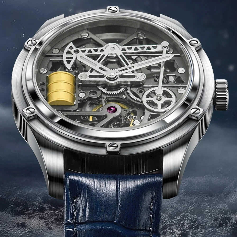 

PINDU Watch Miyata 8215 Mechanical Movement Sapphire Mirror Waterproof Luminous Oil Well Business Men Mechanical Wristwatches