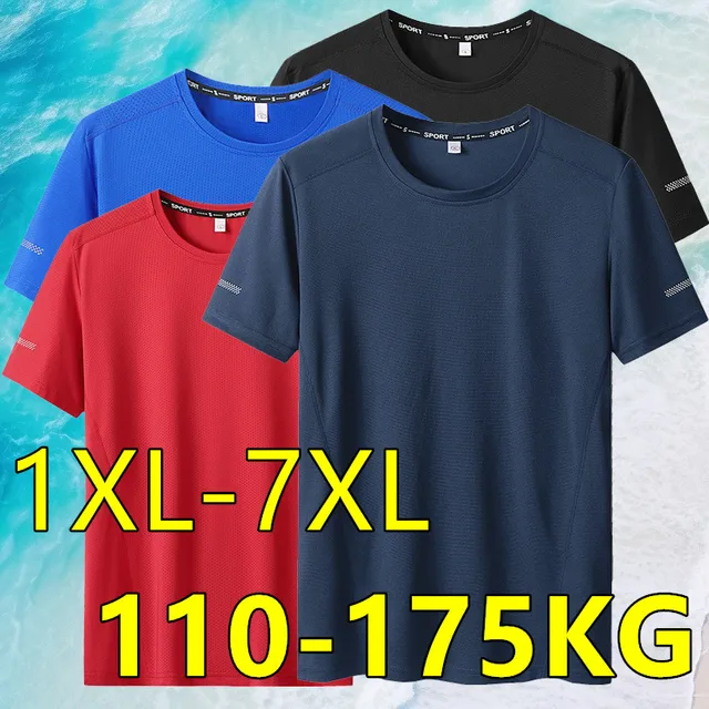 Camiseta de secado rápido para hombre, camisa de manga corta con cuello redondo, talla grande 5XL/6XL