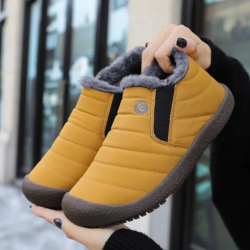 Cotton Shoes for Men 2025 Couple Winter Shoes Warm Thicken Wool Ankle Boots Non-slip Snow Boots Plus Size Waterproof Work Shoes 2