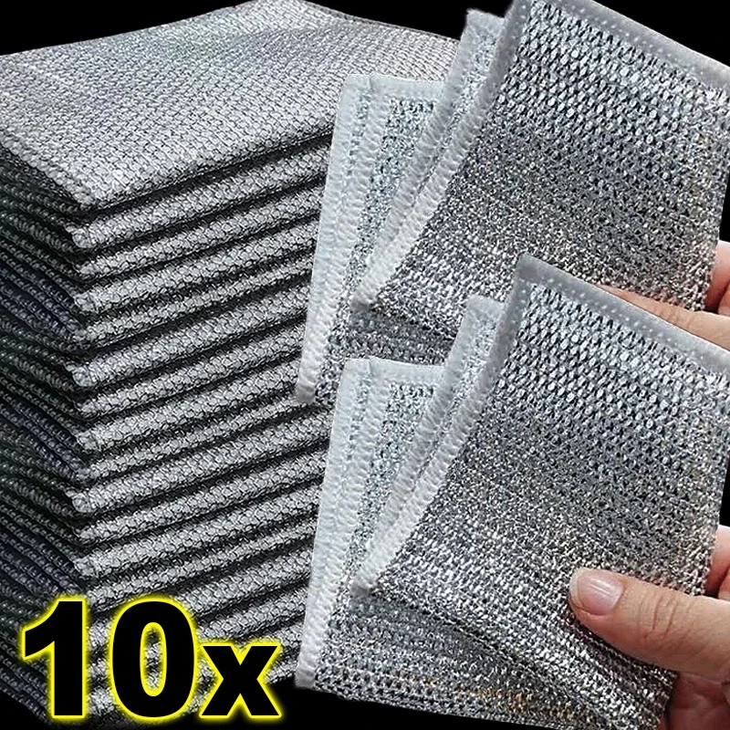 10pcs Steel Wire Cleaning Cloth, Dual-Sided Mesh Dishcloth, Non-Stick &  Easy To Clean, Strong & Durable For Home Kitchen