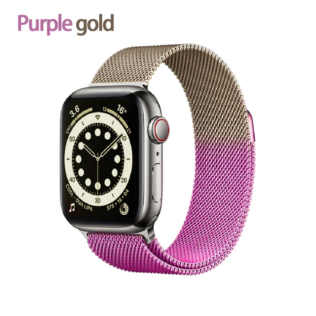 Metal Milanese loop Strap For Apple watch band 7 45mm 44mm 40mm iWatch Series 42mm38mm stainless steel bracelet magnetic 3456 se Purple gold
