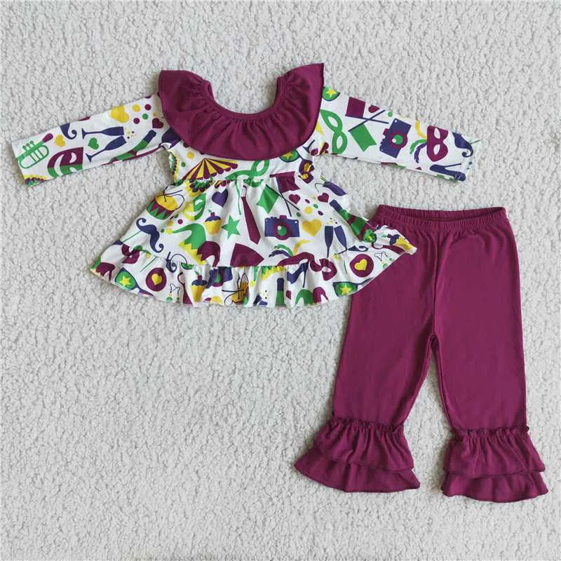 Toddler New Spring Fashion Kids Bow Top Pantaloni Viola Boutique All'Ingrosso Neonate Abbigliamento Per Bambini Abiti