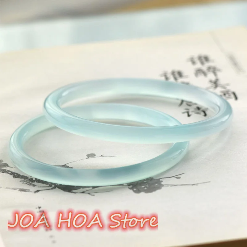 New High Quality Jewelry Lake Light Blue Chalcedony Bracelet Women Sky Glacier Sunny Frozen Thin Round Beauty Jade Agate Bangle