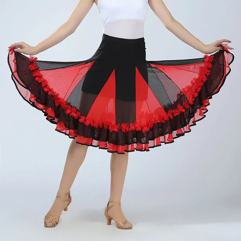 

Тренировочная квадратная юбка для современных танцев, юбка для бальных танцев фламенко, вальса, современный сценический костюм с широкой юбкой для женщин