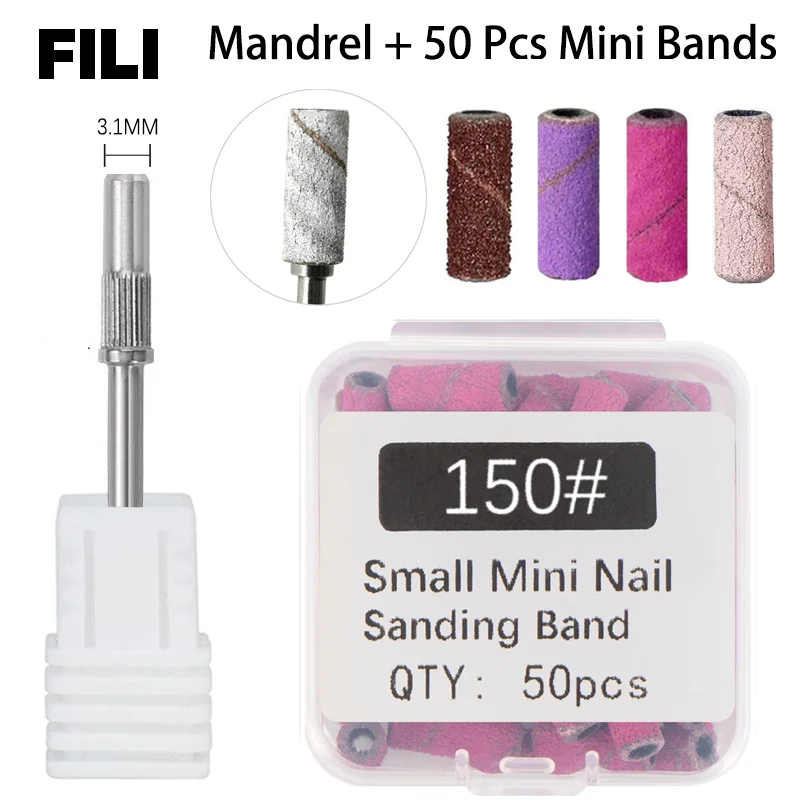 Nail Sanding Bands 50Pcs 3.1MM Small Sanding Bands With Shaft Set For Dead Skin Calluses Nail Polishing Mini Sandband Nail Drill Bits Manicure Tool