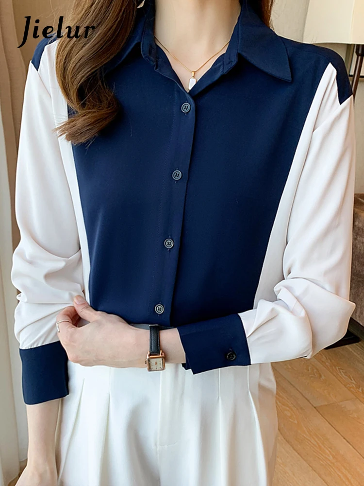 

Женская шифоновая рубашка Jielur, рубашка с длинным рукавом и подбором цветов, новинка весны 2022, элегантные маленькие рубашки